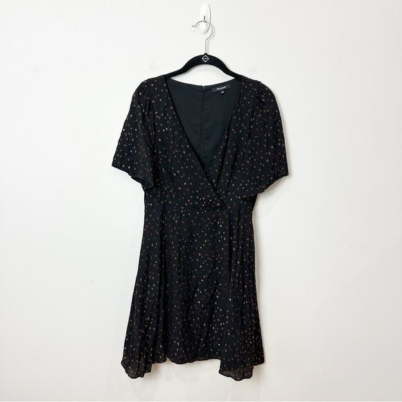 Madewell Cape Sleeve Mini Dress Metallic Dot Black - Picture 4 of 10